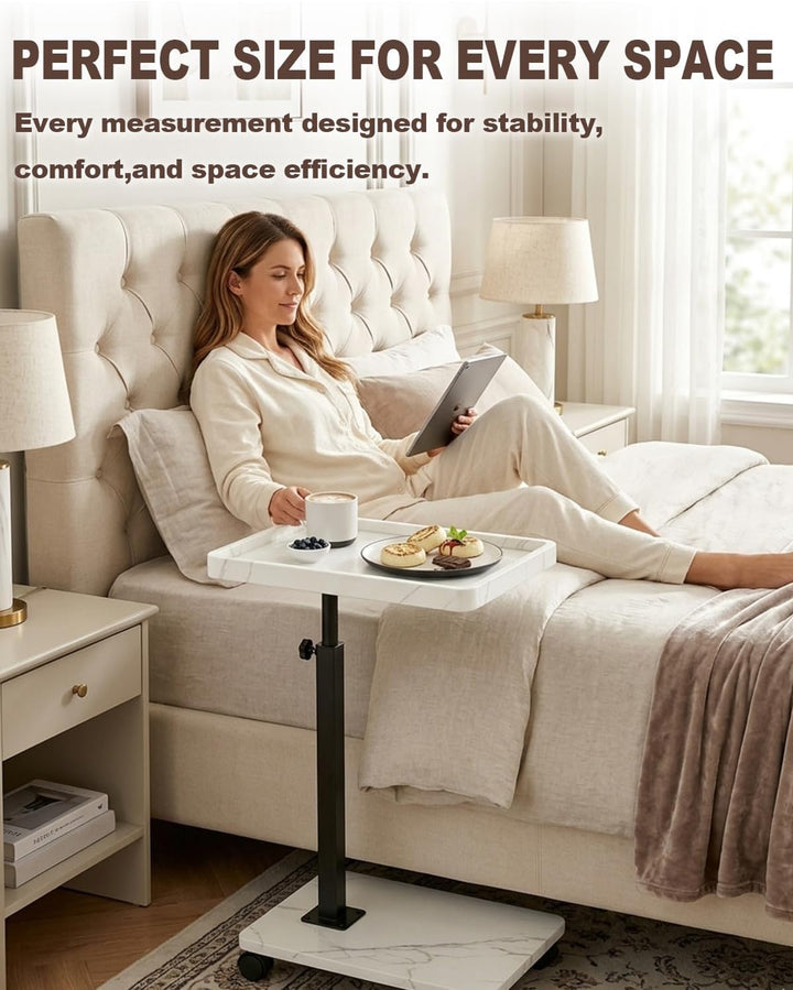 Beistelltisch Höhenverstellbar, Beistelltisch mit Rollen C Form Holz, 360° Rotierend Sofa Tisch, für