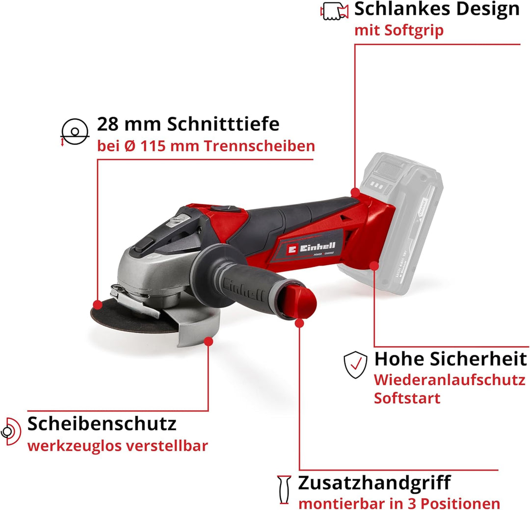 Einhell Akku Winkelschleifer TE-AG 18/115 Li-Solo Acc Power X-Change (18 V, 115 mm Scheibendurchmess