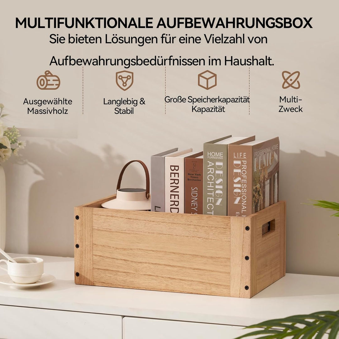 KIRIGEN Stapelbare Aufbewahrungsbox aus Paulownia-Holz, Regalwürfel mit Verbindungsplatten und Fussp