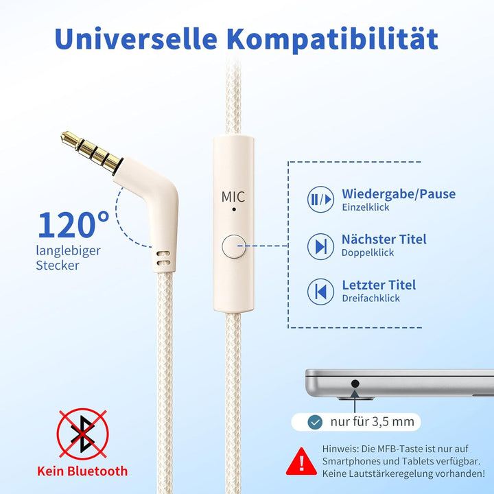 Kopfhörer mit Kabel und Mikrofon, Over-Ear Kabelkopfhörer mit 3,5mm Klinkenstecker, Faltbar Kabelgeb