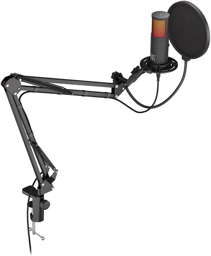 KRUX Edis 3000, Computermikrofon, Verstellbarer Arm, Poppschutzfilter, RGB-Hintergrundbeleuchtung, 3