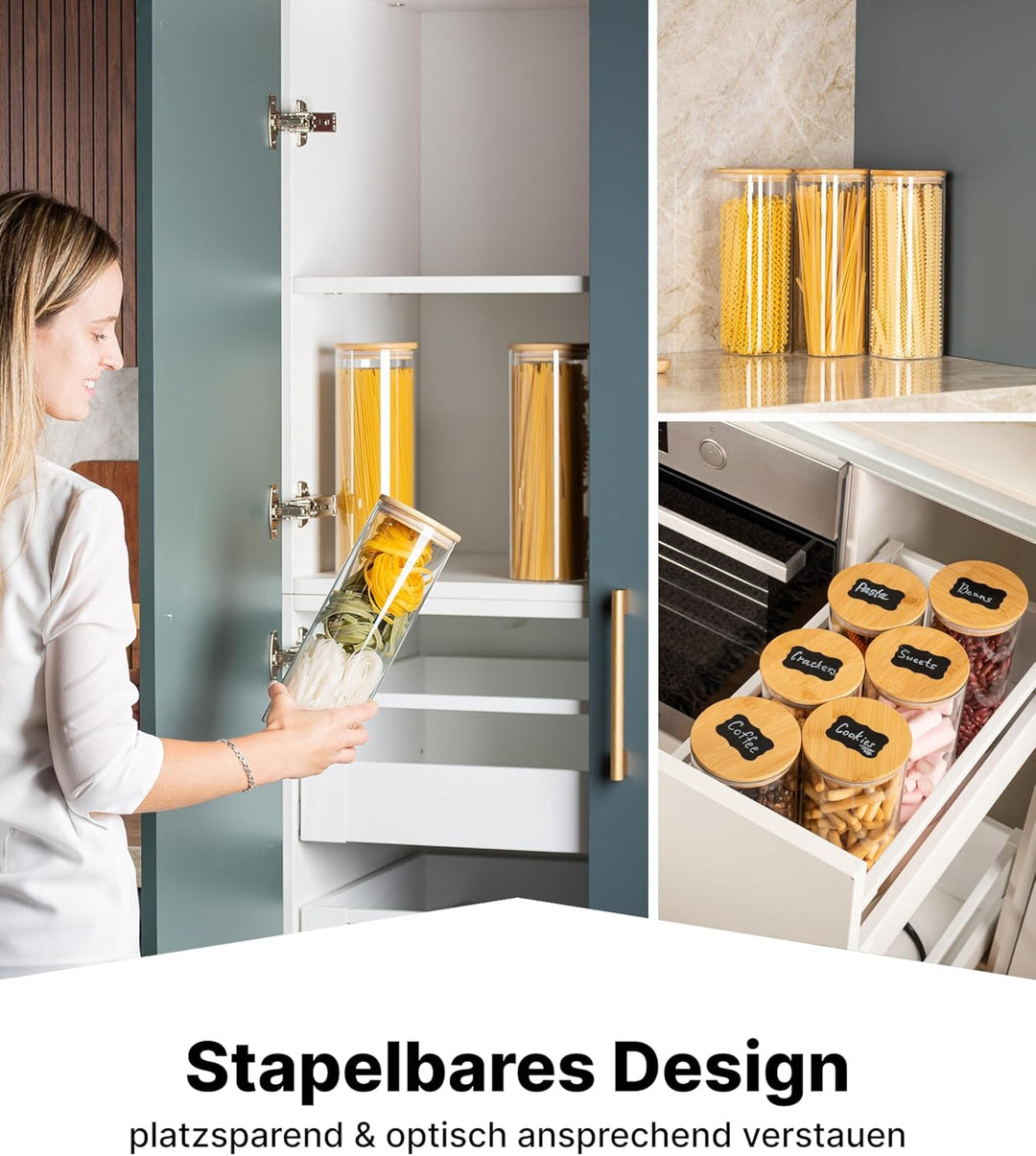 Deco haus® Spaghetti Aufbewahrung 3er Set - Vorratsgläser mit Deckel + Etiketten [LUFTDICHT] - Für M