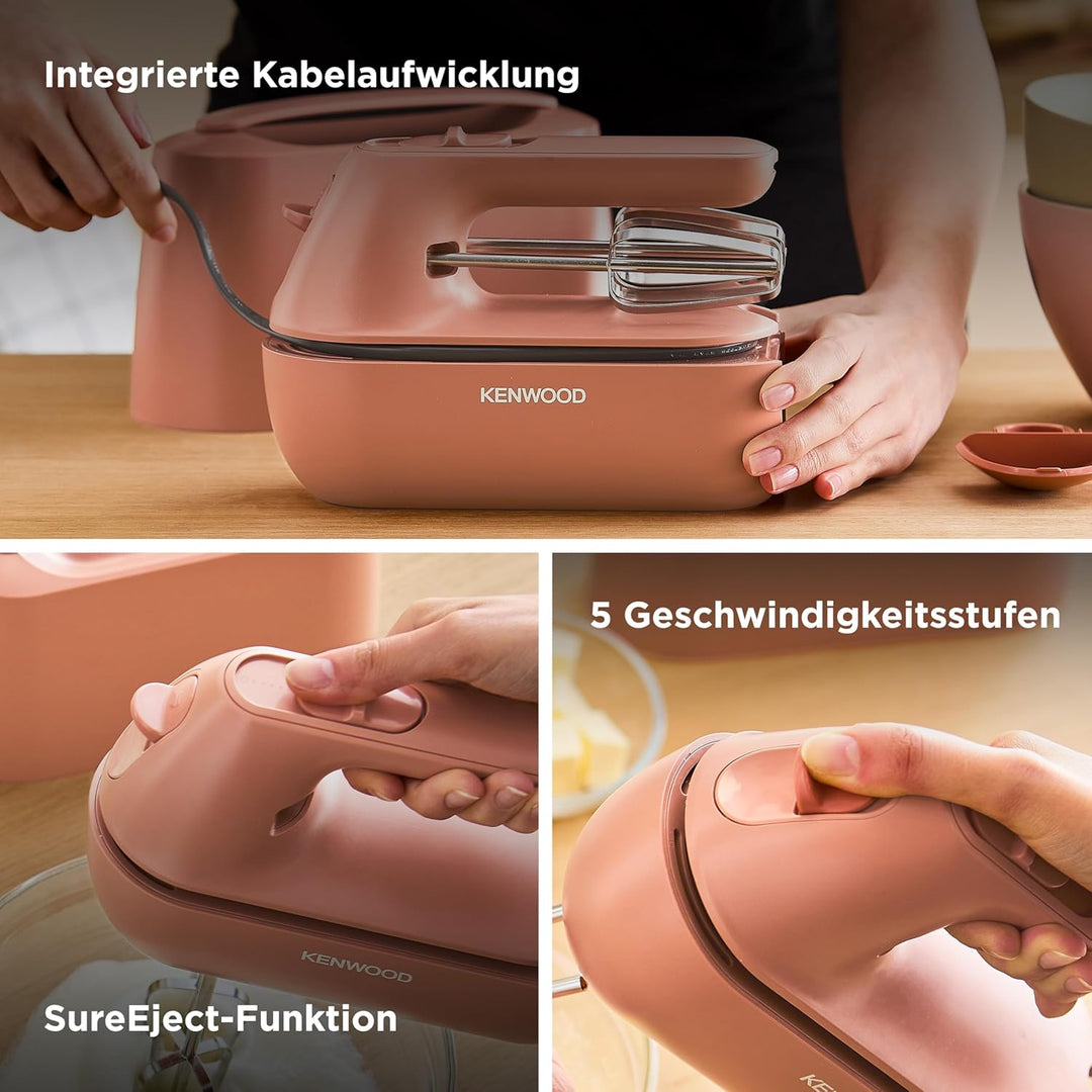 Kenwood Handmixer QuickMix Go HMP40.000RD, tragbar dank integriertem Koffer, Inklusive Edelstahl Sch