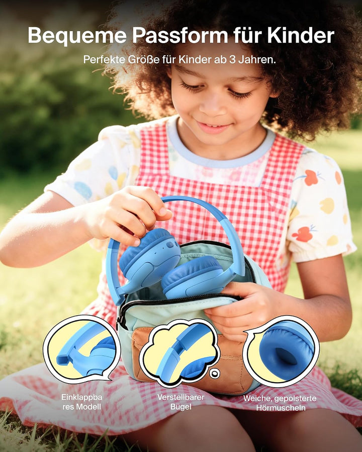 Belkin SoundForm Mini 2 kabelloser On-Ear-Bluetooth-Kopfhörer für Kinder, 55 h Laufzeit, Lautstärkeb