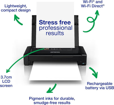 Epson WorkForce WF-110W tragbarer Tintenstrahldrucker (DIN A4, WiFi Direct, Drucker, mobiles Drucken