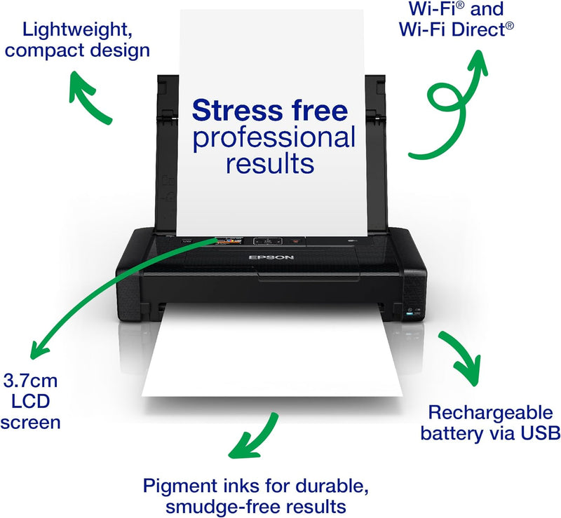 Epson WorkForce WF-110W tragbarer Tintenstrahldrucker (DIN A4, WiFi Direct, Drucker, mobiles Drucken