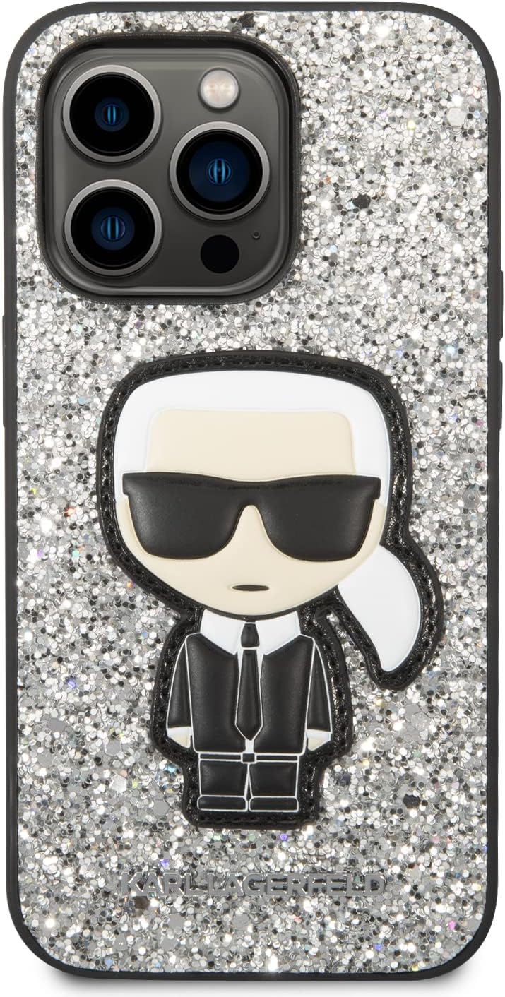 Karl Lagerfeld KLHCP14LGFKPG Hülle für iPhone 14 Pro 6,1" hardcase Silber/Silver Glitter Flakes Ikon
