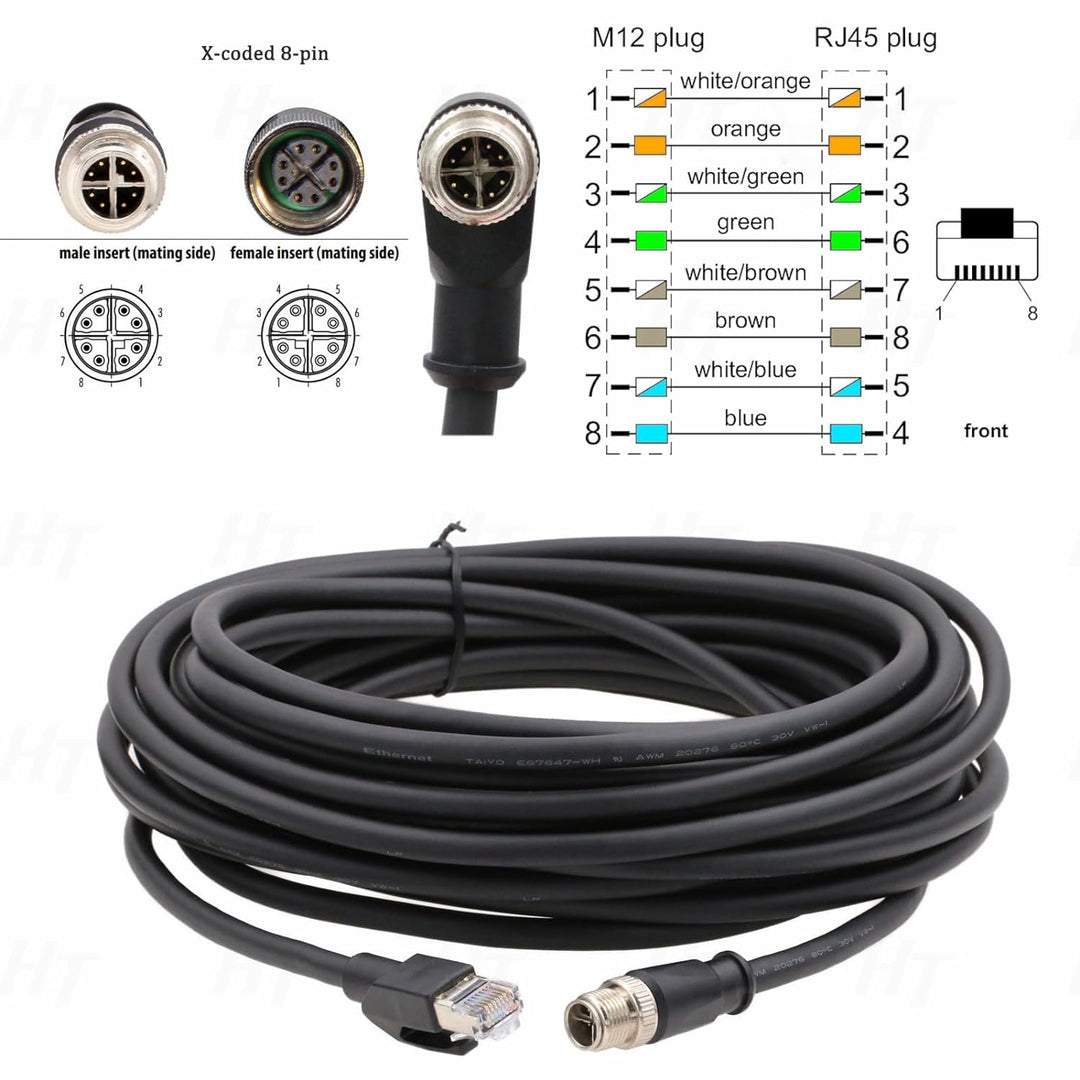 HangTon-Industriekamera, Modell M12, Ethernet-Kabel, 8-polig, X-Codierung auf RJ45 Cat5E für Manufac