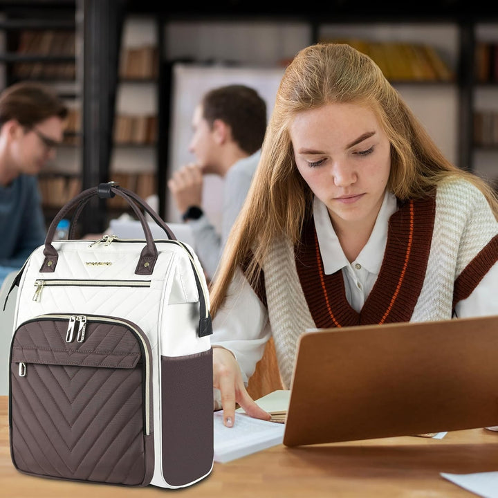 VANKEAN 15.6 Zoll Laptop-Rucksack für Damen Herren, Beige-Kaffee | Computer Arbeitstasche, Grosse Ka