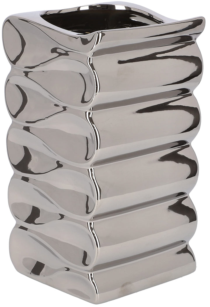 KOTARBAU® Blumentopf Blumenvase aus Keramik Meereswellen Glasiert 26 cm Silber Höhe 26 cm Silber, Hö