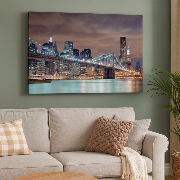 Bilder auf Leinwand 100x70cm Leinwandbild Stadt Brücke Wolkenkratzer Gross Wanddeko Bild Schlafzimme