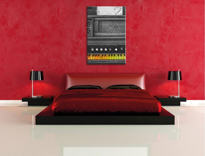 Pixxprint altes Klavier mit bunten Tasten als Leinwandbild/Grösse: 120x80 cm/Wandbild/Kunstdruck/fer