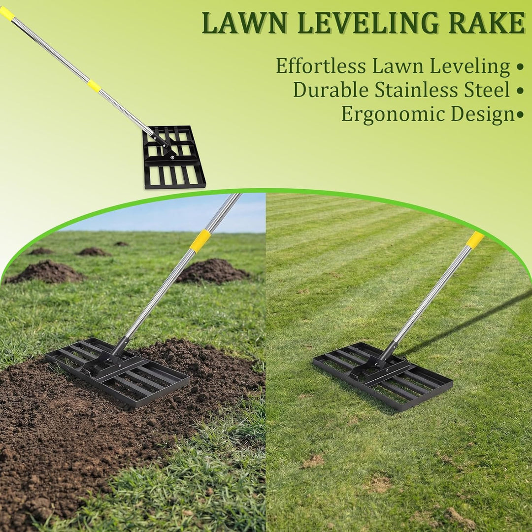 Rasenrakel, 198cm, 43x25cm Edelstahl Rasen-Nivelliergerät mit Ergonomischem Griff für Garten & Hof -