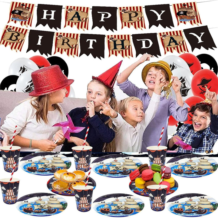 101 Stück Piraten Partygeschirr, Kindergeburtstag Party Geschirrset, Geburtstag Pappbecher Papptelle
