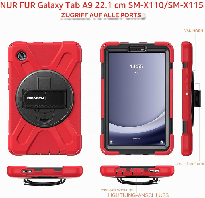 BRAECN für Samsung Galaxy Tab A9 Hülle 8,7 Zoll 2023 SM-X110/X115/X117, Stossfeste Robuste Tragbare