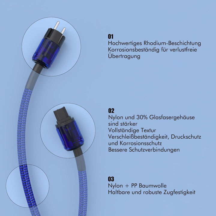 Monosaudio D501 HiFi Stromkabel, 1,5M High End Netzkabel, 2 polig OFC AC Audiophil Kaltgerätekabel,