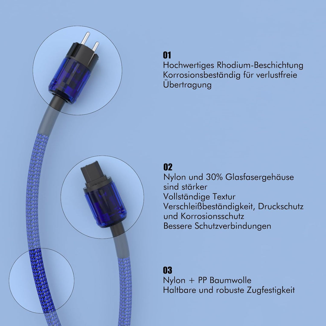 Monosaudio D501 High End Netzkabel, 2M AC HiFi Stromkabel, 2 polig OFC Audiophil Kaltgerätekabel, EU