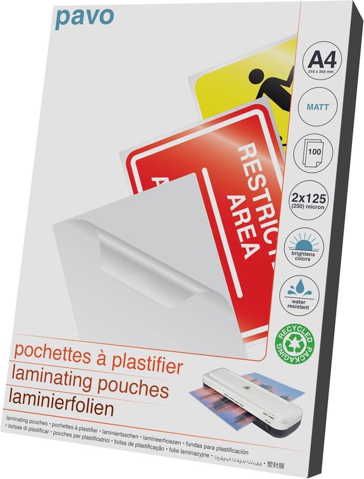 pavo 8029686 Laminierfolientasche, DIN A4, matt, 250 mic