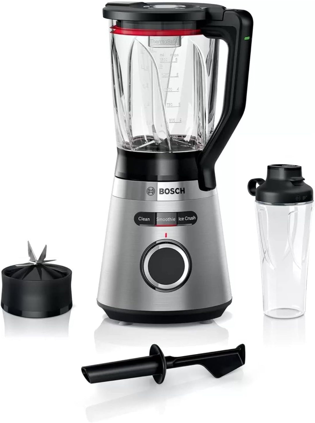 Bosch Standmixer VitaPower Serie 4 MMB6384M, Edelstahl-Klingen, 1,5l ThermoSafe Glasbehälter, Stopfe