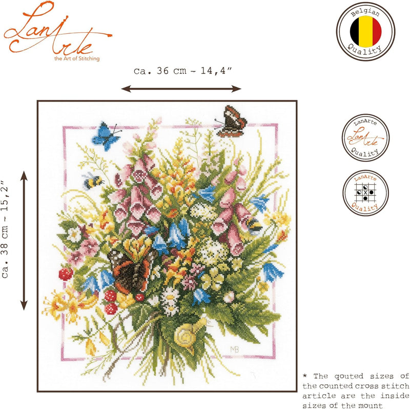 LANARTE PN Zählmusterpackung Sommerliches Bukett Kreuzstichpackung, Baumwolle, Mehrfarbig, 36 x 38 x