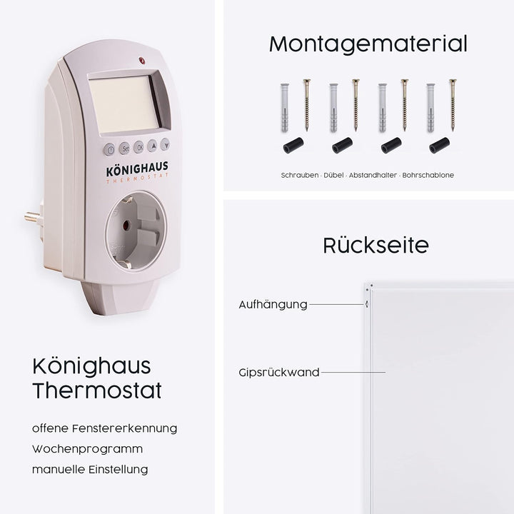 Infrarot Heizung mit Digitalthermostat 130, 300, 450, 600, 800, 1000 Watt Elektroheizung mit Stecker