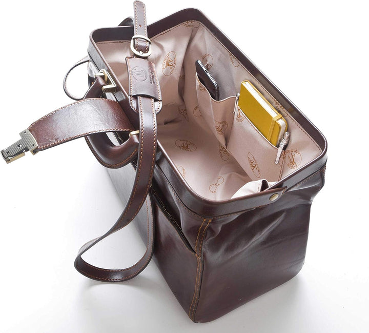 DD Firenze Leder Arzttaschen - D&D0205 Bicolor - Made in Italy Rot - Braun, Rot - Braun
