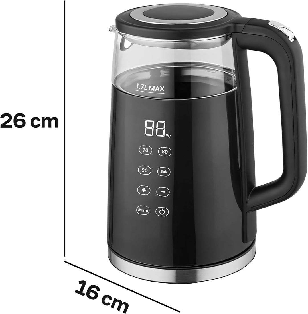 Retoo Glas Wasserkocher 1.7L mit Temperatureinstellung Elektrisch, 2200W, BPA-frei, 70–100°C, Touch-