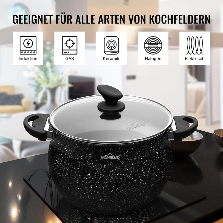 28cm Kochtopf Homelux Topf Induktions Kochtopf mit Glasdeckel,Antihaftbeschichtung,12.5L Suppentöpfe