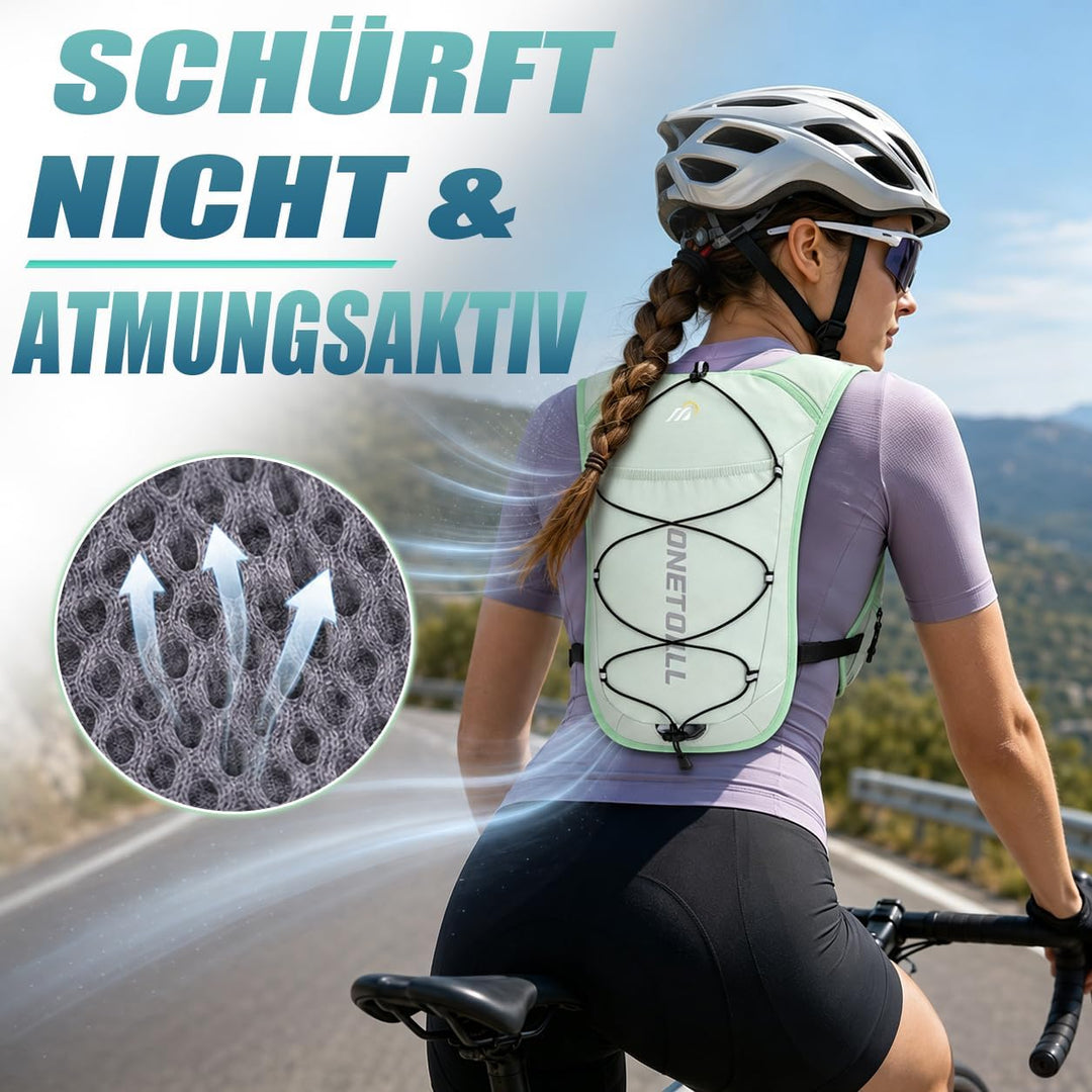 Laufweste Damen mit 500ml Trinkflasche/2L Trinkblase, Leichter Trinkrucksack Laufen Herren 6L, Runin