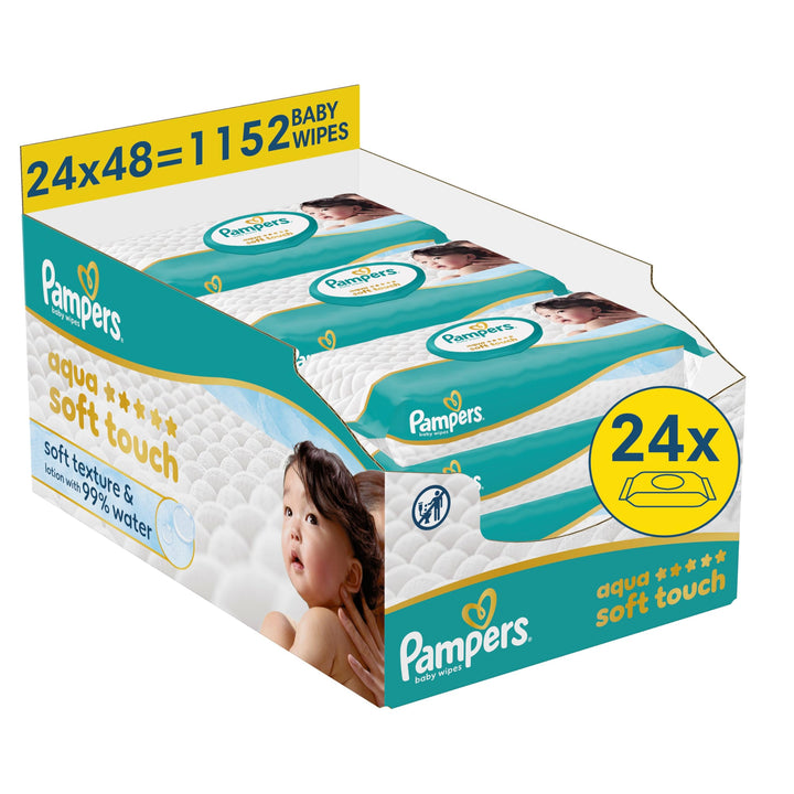 Pampers Aqua Soft Touch Baby-Feuchttücher, 24 Packungen mit 48 Feuchttüchern - 1152 Baby-Feuchttüche