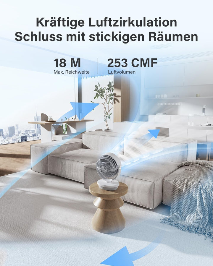 Tischventilator Leise für Schlafzimmer Büro 25dB, 33CM Ventilator mit Fernbedienung, Turbo Luftzirku