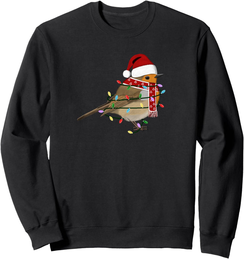 Rotkehlchen Lichterkette Weihnachten Vogel Weihnachtsmann Sweatshirt