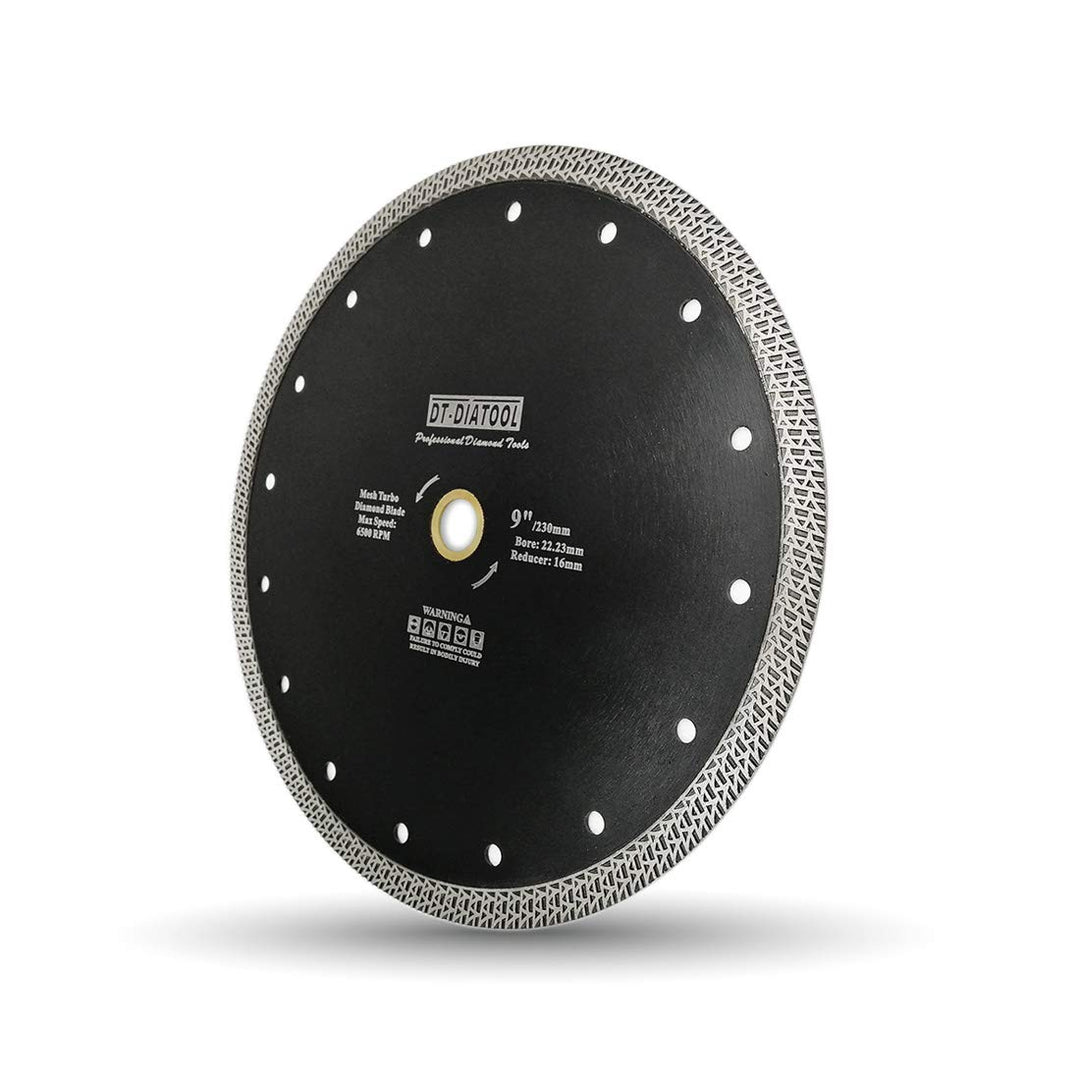 DT-DIATOOL Diamant Trennscheibe 230 mm x 22,23 mm/16 mm Sägeblatt mit Mesh Turbo für Porzellan Flies