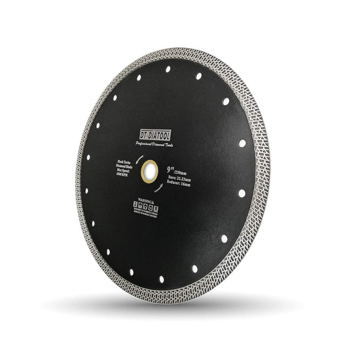 DT-DIATOOL Diamant Trennscheibe 230 mm x 22,23 mm/16 mm Sägeblatt mit Mesh Turbo für Porzellan Flies
