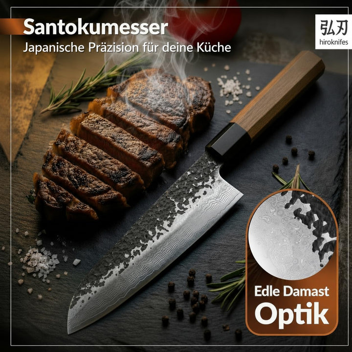 Santoku Messer 18 cm – Damastmesser Küchenmesser 67 Lagen VG10 Stahl – Japanisches Kochmesser mit Ts