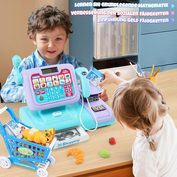 Kinder Kasse Spielzeug mit Scanner, Elektronische Registrierkasse mit Mikrofon Sound Rechnerfunktion