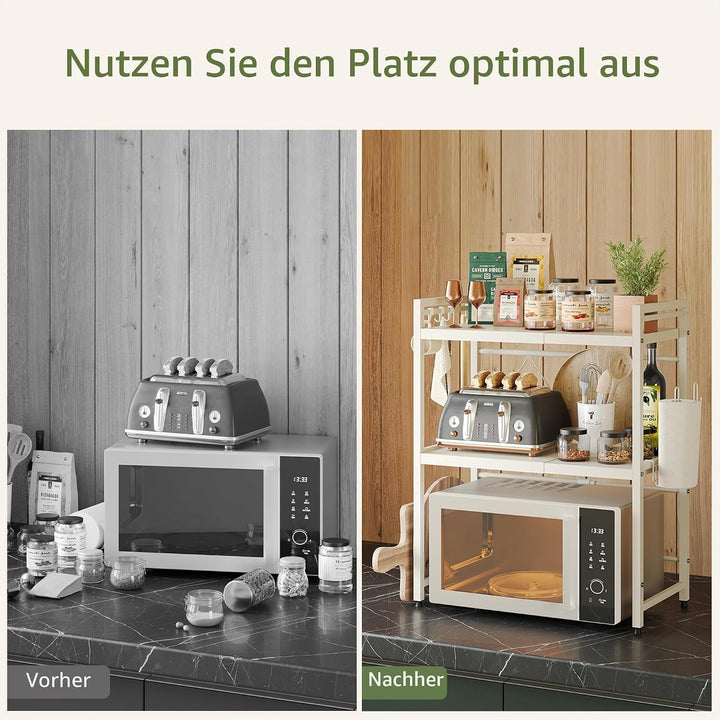 NETEL Mikrowellen Ständer 3 Stufiges Mikrowellen Halter Organizer mit Haken, Rollen Schneidebrett Ha