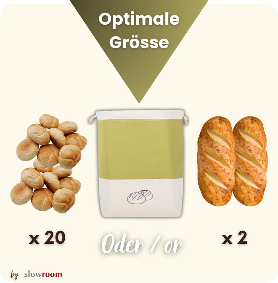 slowroom Brotbeutel zur Brotaufbewahrung und Frischhalten 3 in 1 - Brotkorb Stoff - Brottasche aus B