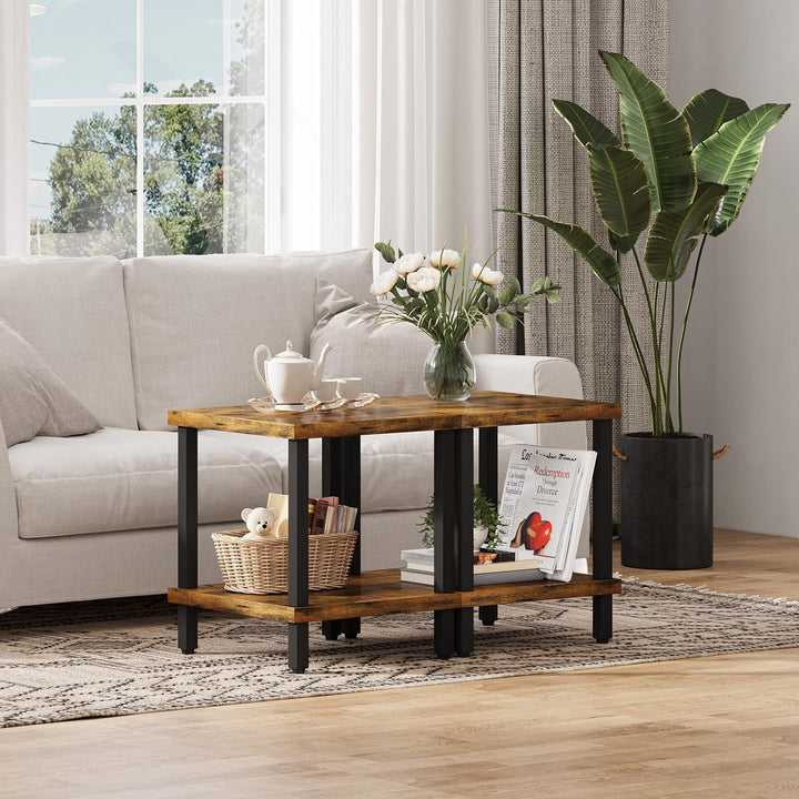 Beistelltisch Holz 2 Tier Couchtisch Nachttisch Schmal Beistelltische Klein mit Stauraum für Wohnzim