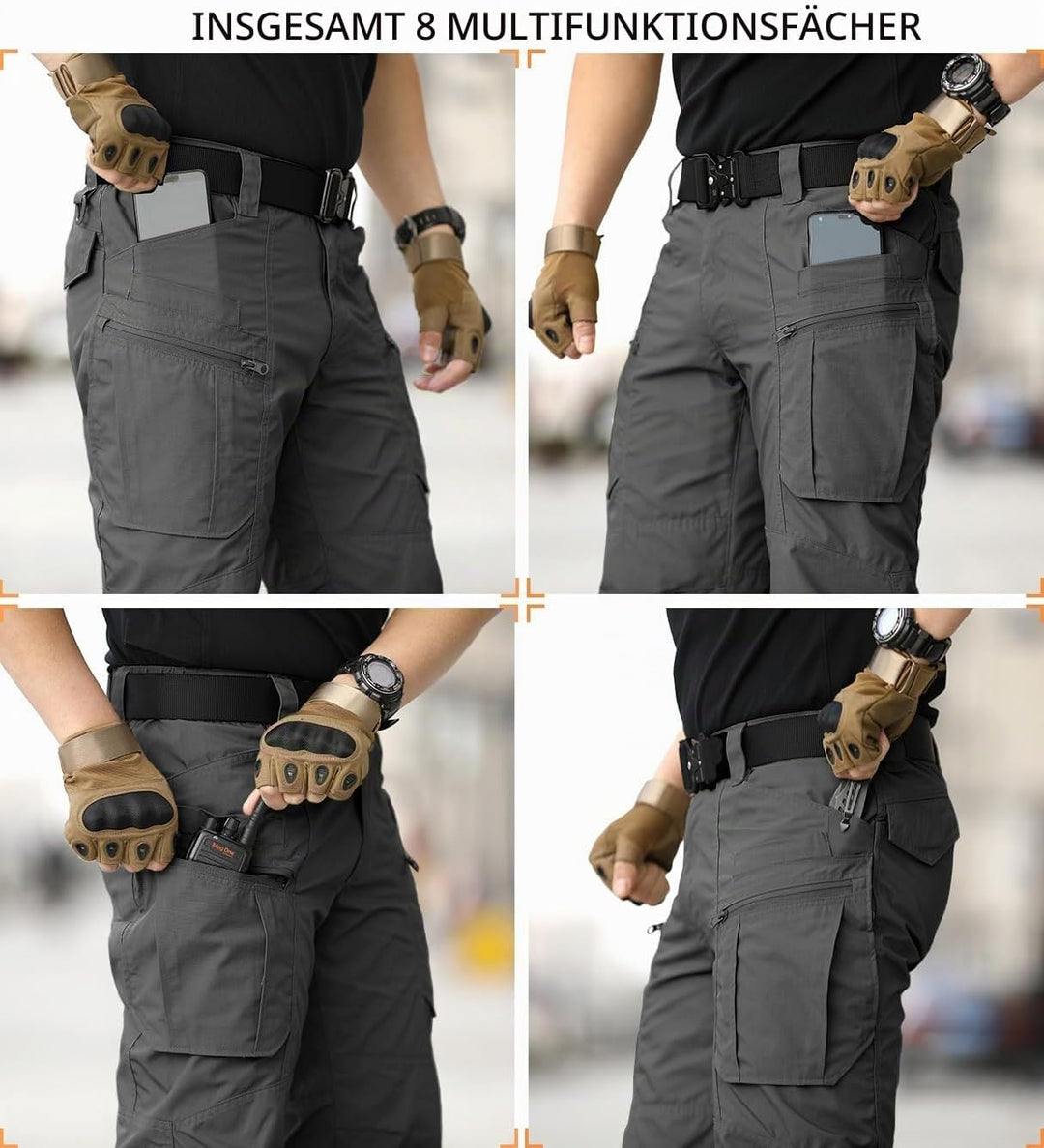 CARWORNIC Herren Taktische Hose wasserdichte Cargo Hose Militär Outdoorhose 30W / 30L Dunkelgrau, 30