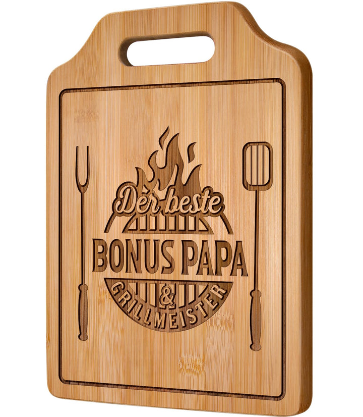 Giftasy Bonus Papa Geschenk - Bambus Schneidebrett mit Spruch, Personalisiert Geschenke für Stiefvat
