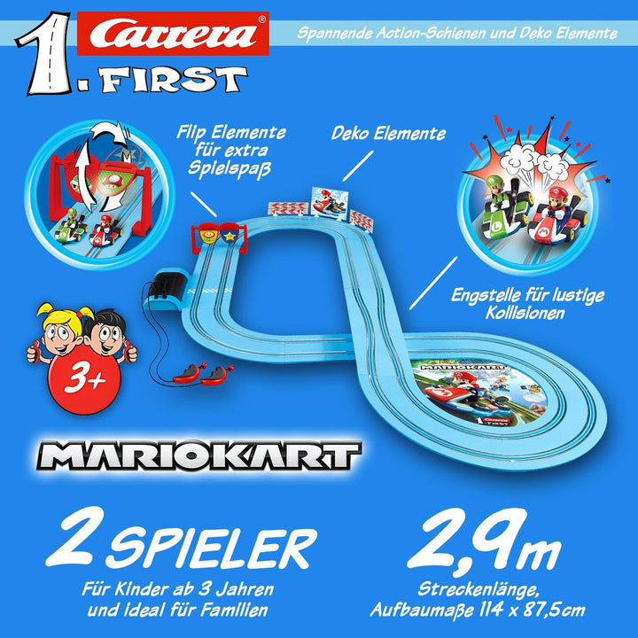 Carrera First Mario Kart™ Rennbahn | Super Mario™ vs. Luigi | Flip-Elemente | 2,9m Rennbahn | ab 3 J