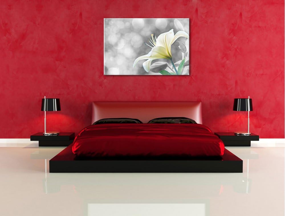 Bezaubernde Lilie schwarz/weiss Format: 100x70 auf Leinwand, XXL riesige Bilder fertig gerahmt mit K