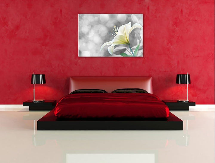 Bezaubernde Lilie schwarz/weiss Format: 100x70 auf Leinwand, XXL riesige Bilder fertig gerahmt mit K