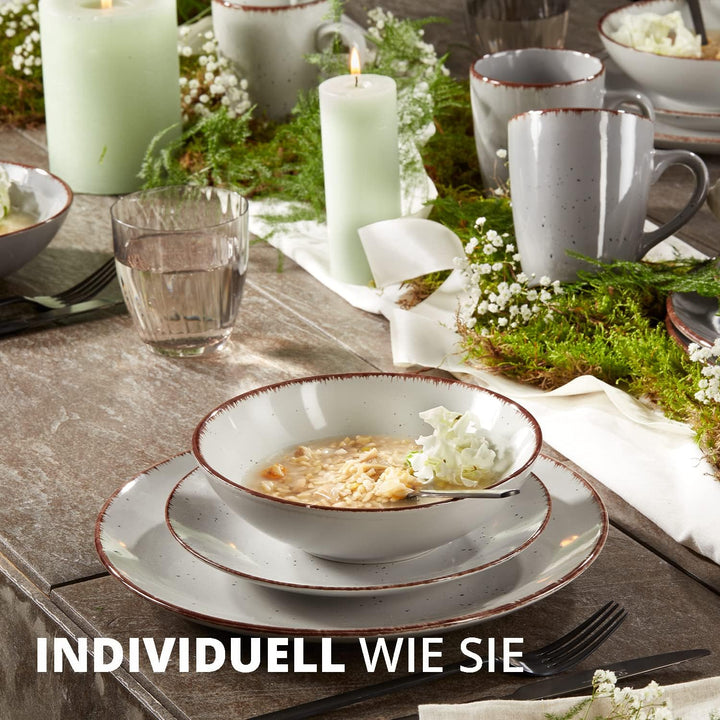 Peill+Putzler Germany | Kombiservice 16-teilig | Geschirrset aus Feinsteinzeug handbemalt jedes Teil