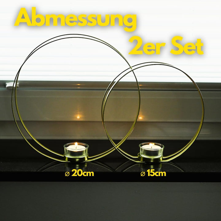 Kerzenständer 2er Set | Teelichthalter Gold | Kerzenständer Gold | Kerzenhalter mit Windlicht | Kerz