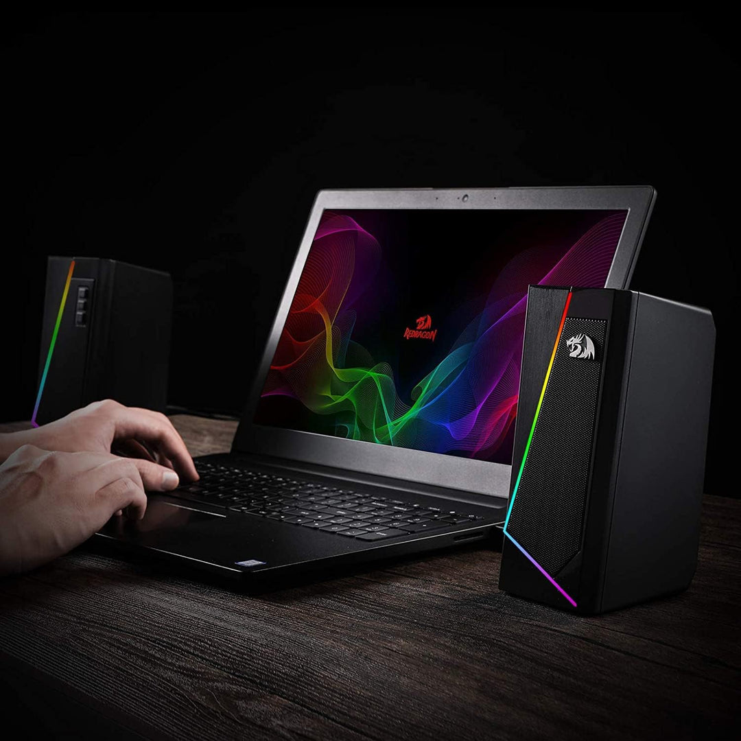 Redragon GS520 Anvil RGB Desktop-Lautsprecher, 2.0-Kanal-PC-Stereo-Lautsprecher mit 6 farbigen LED-M