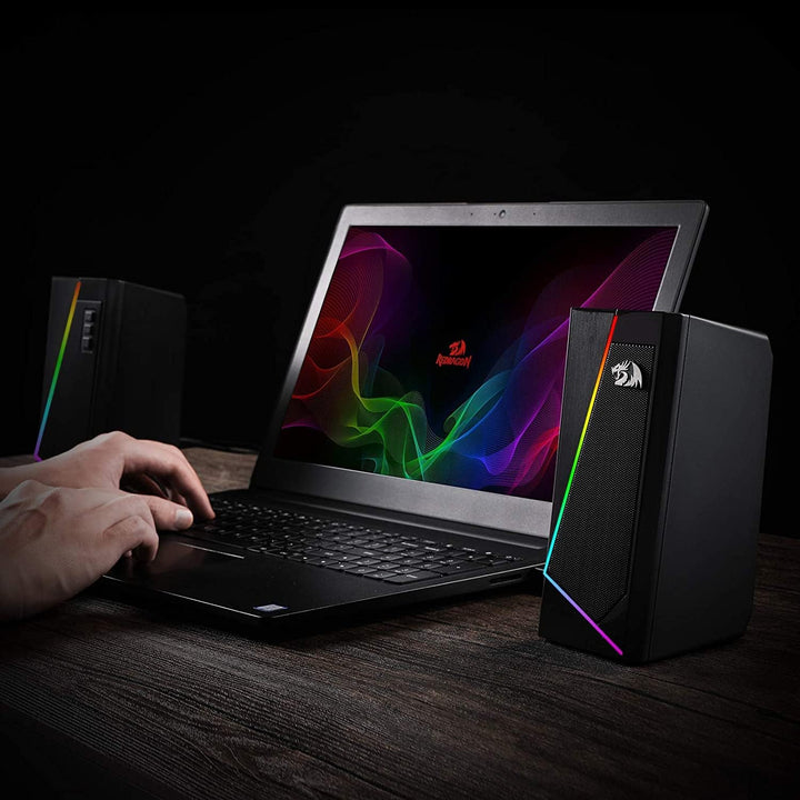 Redragon GS520 Anvil RGB Desktop-Lautsprecher, 2.0-Kanal-PC-Stereo-Lautsprecher mit 6 farbigen LED-M