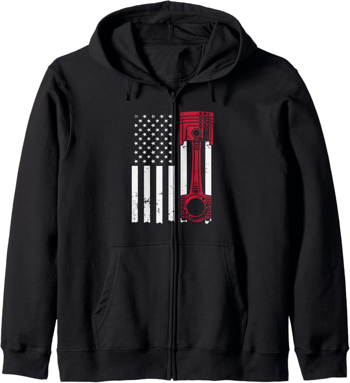 Car Enthusiast American Flag Piston Muscle Car Kapuzenjacke