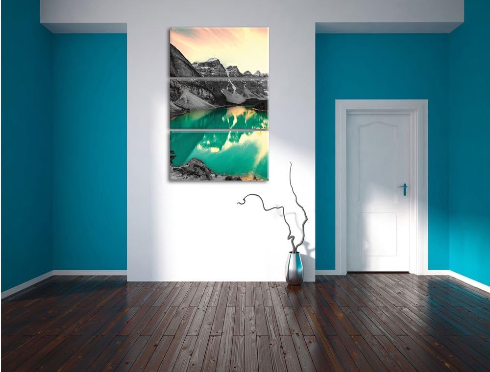 Pixxprint prachtvoller Moraine Lake in Canada als Leinwandbild/Grösse: 3 Teilig (120x80 cm) cm/Wandb